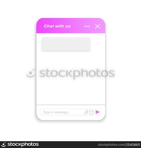 Chatbot window example. Virtual assistant bot form. Life chat customer service template. Mobile messenger app interface. Vector illustration.. Chatbot window example. Virtual assistant bot form. Life chat customer service template. Mobile messenger app interface. Vector illustration