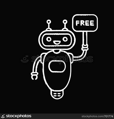 Chatbot with free in speech bubble chalk icon. Free customer support talkbot. Virtual assistant. Modern robot. Isolated vector chalkboard illustration. Chatbot with free in speech bubble chalk icon