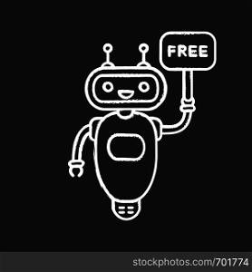 Chatbot with free in speech bubble chalk icon. Free customer support talkbot. Virtual assistant. Modern robot. Isolated vector chalkboard illustration. Chatbot with free in speech bubble chalk icon