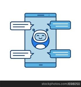 Chatbot with speech bubbles color icon. Messenger bot chatting on smartphone. Modern robot. Virtual assistant. Isolated vector illustration. Chatbot with speech bubbles color icon