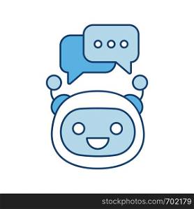 Chatbot with speech bubbles color icon. Modern robot. Talkbot typing answer. Online support. Virtual assistant. Chat bot. Contour symbol. Isolated vector illustration. Chatbot with speech bubbles color icon
