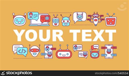Chatbot word concepts banner. Chat bot. Service robot. Isolated lettering typography idea with linear icons. Machine learning. Artificial intelligence. Vector outline illustration. Chatbot word concepts banner