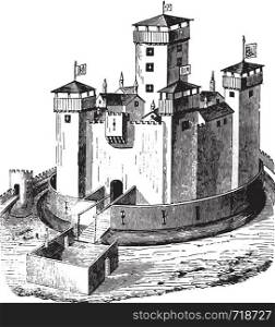 Chateau de la Panouse, whose ruins still exist, vintage engraved illustration. Industrial encyclopedia E.-O. Lami - 1875.