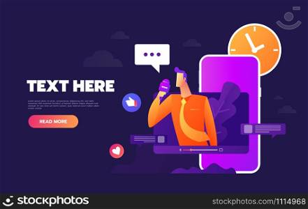 Chatting via the Internet using mobile phone, social networking, communication, news, messages, search friends. Concept vector illustration.. Chatting via the Internet using mobile phone, social networking, communication, news, messages, search friends. Concept vector illustration