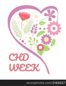 CHD Week concept vector. Congenital heart defect week in February. Floral, boho, botany heart illustration