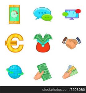 Cheap credit icons set. Cartoon set of 9 cheap credit vector icons for web isolated on white background. Cheap credit icons set, cartoon style