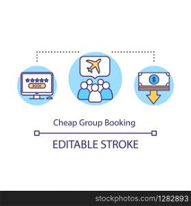 Cheap group booking concept icon. Budget tourism, cost effective travel idea thin line illustration. Money saving opportunity. Vector isolated outline RGB color drawing. Editable stroke
