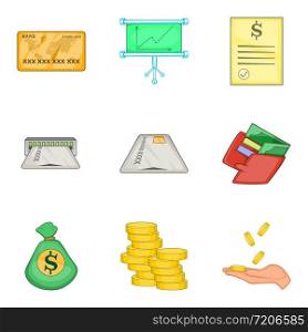 Cheap loan icons set. Cartoon set of 9 cheap loan vector icons for web isolated on white background. Cheap loan icons set, cartoon style