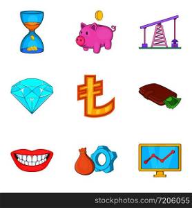 Cheap money icons set. Cartoon set of 9 cheap money vector icons for web isolated on white background. Cheap money icons set, cartoon style