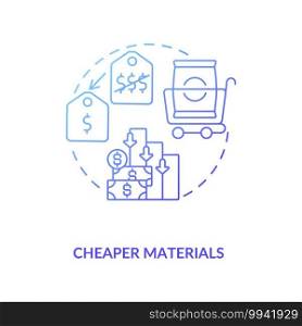 Cheaper materials concept icon. Cost cutting measures idea thin line illustration. Budget optimizatiion. Company improvement tool. Business optimization. Vector isolated outline RGB color drawing. Cheaper materials concept icon