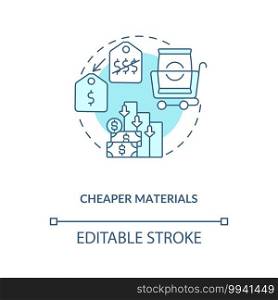 Cheaper materials concept icon. Cost cutting measures idea thin line illustration. Production optimization.. Business optimization. Vector isolated outline RGB color drawing. Editable stroke. Cheaper materials concept icon