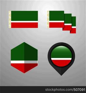 Chechen Republic flag design set vector