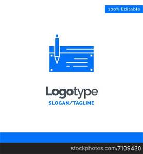 Check, Account, Bank, Banking, Finance, Financial, Payment Blue Solid Logo Template. Place for Tagline