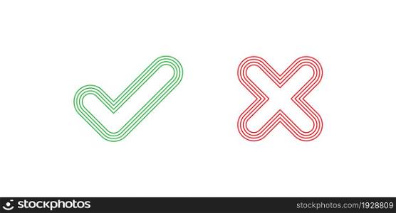 Check and cross mark, line icon. Green yes concept illustration in vector flat style.