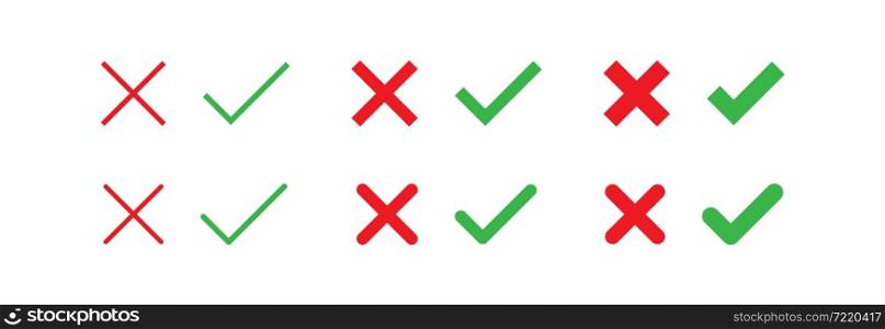 Check and cross mark set. Checkmark icon on transparent background. Ok and yes symbol in vector flat style.