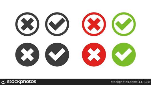 Check and cross mark set icon. Isolated vector sign symbol.