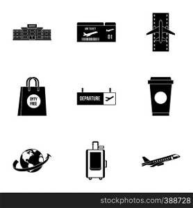 Check at airport icons set. Simple illustration of 9 check at airport vector icons for web. Check at airport icons set, simple style