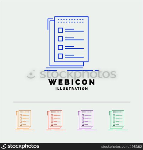 Check, checklist, list, task, to do 5 Color Line Web Icon Template isolated on white. Vector illustration. Vector EPS10 Abstract Template background