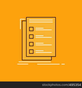 Check, checklist, list, task, to do Flat Line Filled Icon. Beautiful Logo button over yellow background for UI and UX, website or mobile application. Vector EPS10 Abstract Template background
