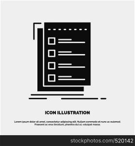 Check, checklist, list, task, to do Icon. glyph vector gray symbol for UI and UX, website or mobile application. Vector EPS10 Abstract Template background