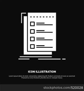 Check, checklist, list, task, to do Icon. glyph vector symbol for UI and UX, website or mobile application. Vector EPS10 Abstract Template background