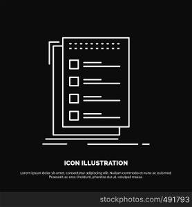 Check, checklist, list, task, to do Icon. Line vector symbol for UI and UX, website or mobile application. Vector EPS10 Abstract Template background