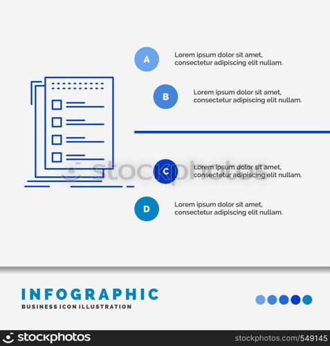 Check, checklist, list, task, to do Infographics Template for Website and Presentation. Line Blue icon infographic style vector illustration. Vector EPS10 Abstract Template background