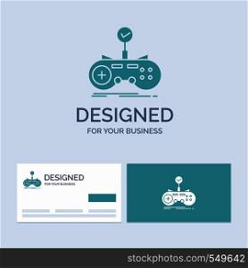 Check, controller, game, gamepad, gaming Business Logo Glyph Icon Symbol for your business. Turquoise Business Cards with Brand logo template.. Vector EPS10 Abstract Template background