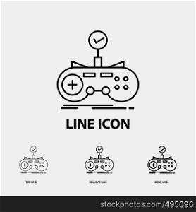 Check, controller, game, gamepad, gaming Icon in Thin, Regular and Bold Line Style. Vector illustration. Vector EPS10 Abstract Template background