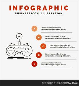 Check, controller, game, gamepad, gaming Infographics Template for Website and Presentation. Line Gray icon with Orange infographic style vector illustration. Vector EPS10 Abstract Template background