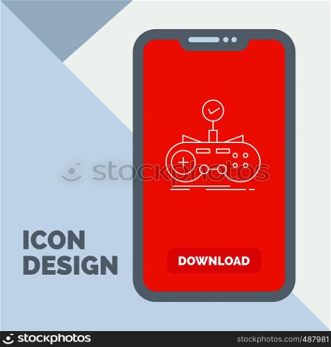 Check, controller, game, gamepad, gaming Line Icon in Mobile for Download Page. Vector EPS10 Abstract Template background
