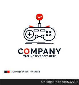 Check, controller, game, gamepad, gaming Logo Design. Blue and Orange Brand Name Design. Place for Tagline. Business Logo template.