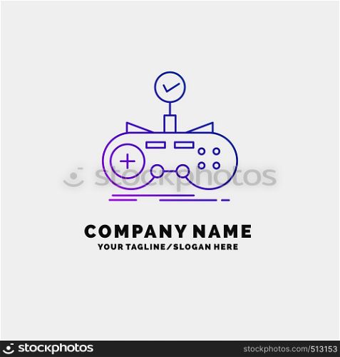Check, controller, game, gamepad, gaming Purple Business Logo Template. Place for Tagline. Vector EPS10 Abstract Template background