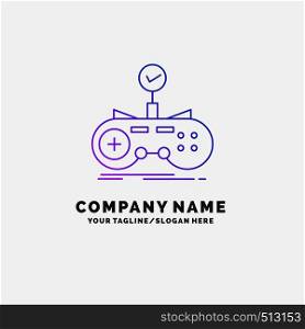 Check, controller, game, gamepad, gaming Purple Business Logo Template. Place for Tagline. Vector EPS10 Abstract Template background