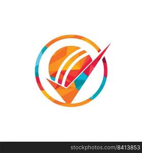 Check Cricket vector logo design. Cricket ball and tick icon logo. 