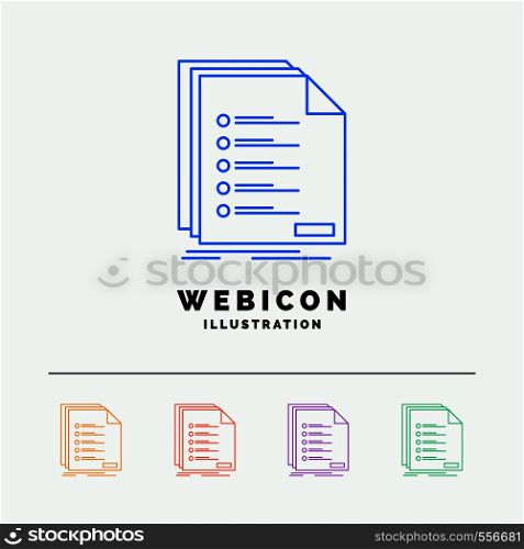 Check, filing, list, listing, registration 5 Color Line Web Icon Template isolated on white. Vector illustration. Vector EPS10 Abstract Template background