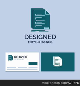 Check, filing, list, listing, registration Business Logo Glyph Icon Symbol for your business. Turquoise Business Cards with Brand logo template.. Vector EPS10 Abstract Template background