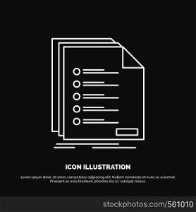 Check, filing, list, listing, registration Icon. Line vector symbol for UI and UX, website or mobile application. Vector EPS10 Abstract Template background
