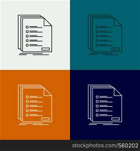 Check, filing, list, listing, registration Icon Over Various Background. Line style design, designed for web and app. Eps 10 vector illustration. Vector EPS10 Abstract Template background