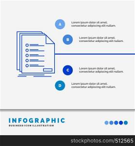 Check, filing, list, listing, registration Infographics Template for Website and Presentation. Line Blue icon infographic style vector illustration. Vector EPS10 Abstract Template background