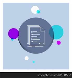 Check, filing, list, listing, registration White Line Icon colorful Circle Background. Vector EPS10 Abstract Template background