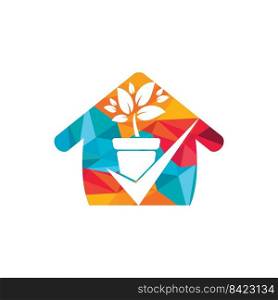 Check garden vector logo design. Check and flower pot icon. 