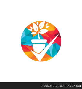 Check garden vector logo design. Check and flower pot icon. 