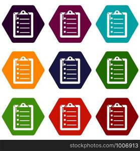 Check list icons 9 set coloful isolated on white for web. Check list icons set 9 vector