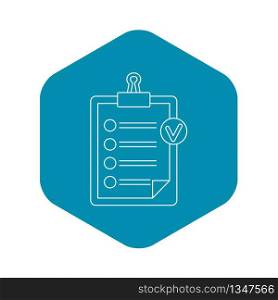 Check list on a clipboard icon. Outline illustration of check list on a clipboard vector icon for web. Check list on a clipboard icon, outline style