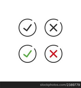 Check mark and cross icon set. Positive and negative choice illustration symbol. Sign yes and no voices vector desing.