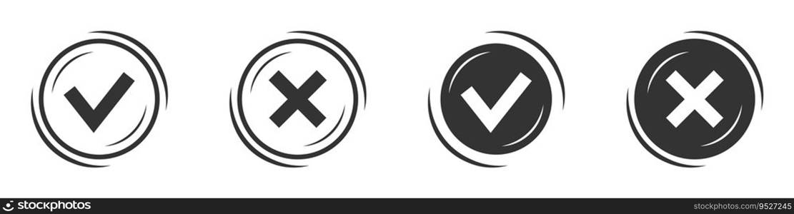 Check mark and cross icons. Tick sign. Vector illustration.