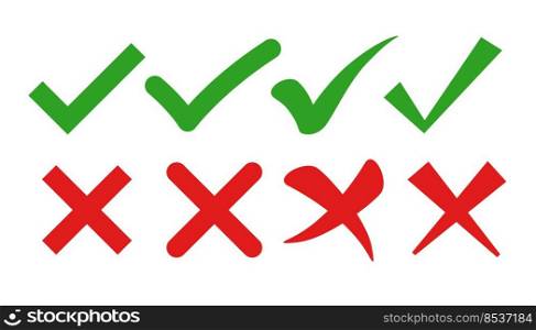 check mark and cross symbols in flat styles
