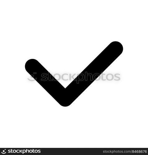 Check mark black glyph ui icon. Accept action. Task management. Correct choice. User interface design. Silhouette symbol on white space. Solid pictogram for web, mobile. Isolated vector illustration. Check mark black glyph ui icon