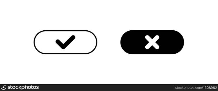 Check mark buttons. Tick and cross buttons. Yes no button. Check mark icons in flat style, isolated for web design. Vector illustration